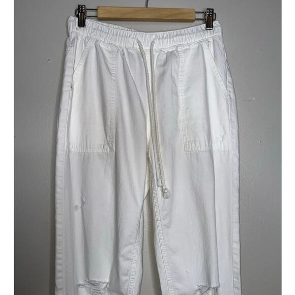 Aerie White Pull-On Cotton Jogger Pants Size Small Distressed Relaxed Fit - Picture 2 of 6